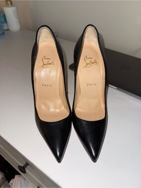 Christian Louboutin Black Leather Pointed Toe Pumps